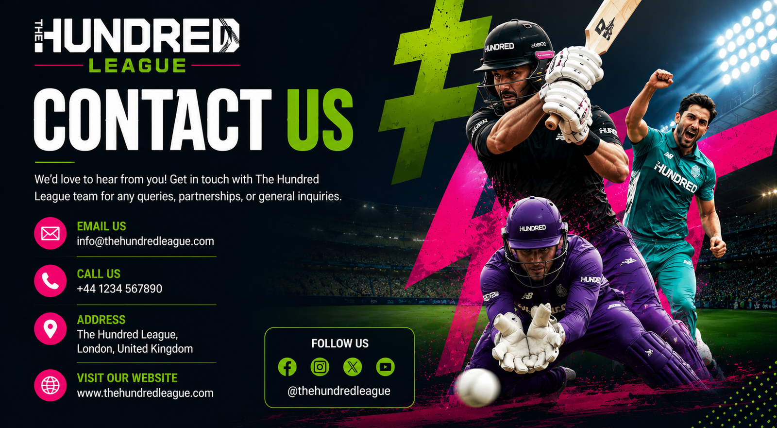 Contact The Hundred League - get in touch for questions, corrections and partnerships
